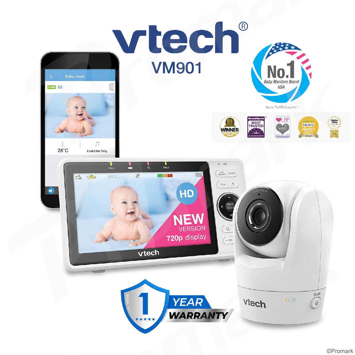 (ประกัน 1ปี) Vtech VM901 Video Baby Monitor Camera & Screen 5 Inch LCD HD กล้อง วิดีโอ เบบี้มอนิเตอร์ 5 นิ้ว 2901V