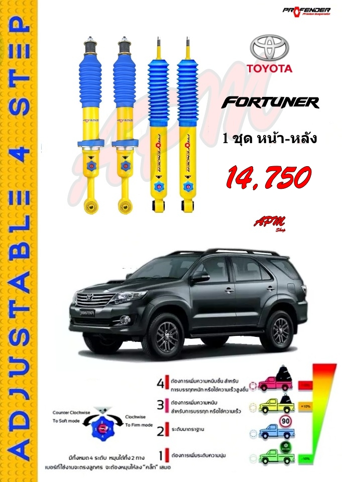 โช้คอัพปรับ 4 ระดับ ใส่รถ Toyota Fortuner ระบบ Twintube by Profender ราคา 14,750 บาท*ส่งฟรี