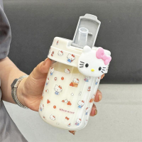 JOYNCLEON แก้วพร้อมหลอดพลาสติกโปร่งใสลาย Hello Kitty น่ารักสำหรับเครื่องดื่มเย็นๆ