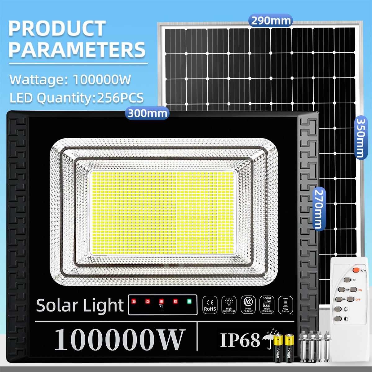 EEKOO โซล่าเซลล์ 1 แถม 1 5000W 20000W 80000W ไฟโซล่าเซลล์ ไฟสนาม ไฟสวน ไฟกลางแจ้ง กำลังสูง แสงสว่างจ้า กันน้ำ กันฟ้าผ่า ไฟให้แสงสว่างในบ้าน ไฟถนน LED