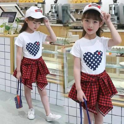 Girls clothing set baby girl fashion T-shirt short sleeve with Scottish plaid skirt BMW3-years old