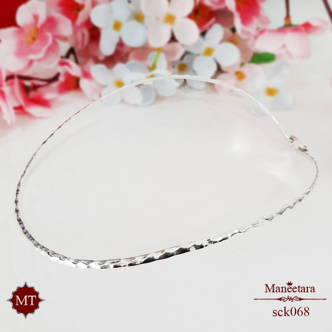 สร้อยคอโช๊คเกอร์เงินแท้ ลายค้อนทุบ แบบมีตัวล็อค 925 Sterling Silver Choker : มณีธารา MT Jewelry (sck068)