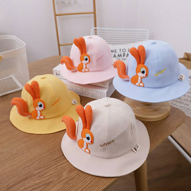 ☆พร้อมส่ง☆หมวกเด็ก 4เดือน-2ปี หมวกเด็กอ่อน หมวกปีกรอบเด็ก หมวกบักเก็ตเด็ก หมวก Bucket หมวกเด็กหญิง หมวกแฟชั่น ติดตุ๊กตากระรอก รอบหัว 48-50 cm