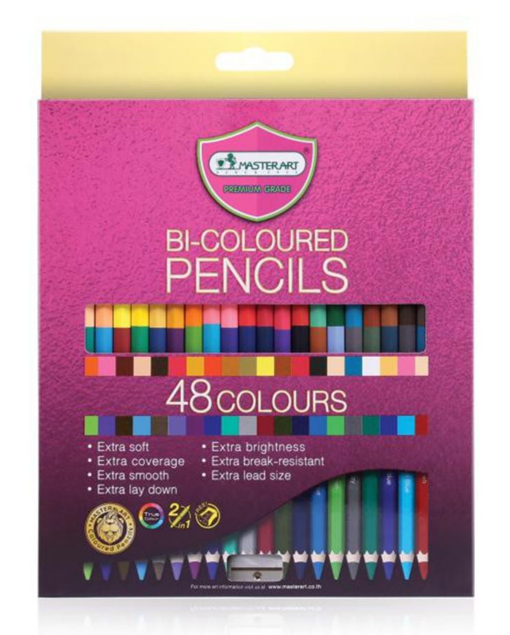 รุ่นใหม่ สีสดกว่าเดิม ดินสอสี สีไม้ มาสเตอร์อาร์ต Master art 12 24 36 48สี มี แบบแท่งยาว1หัว และ แบบ 2 หัว ( 1 กล่อง )