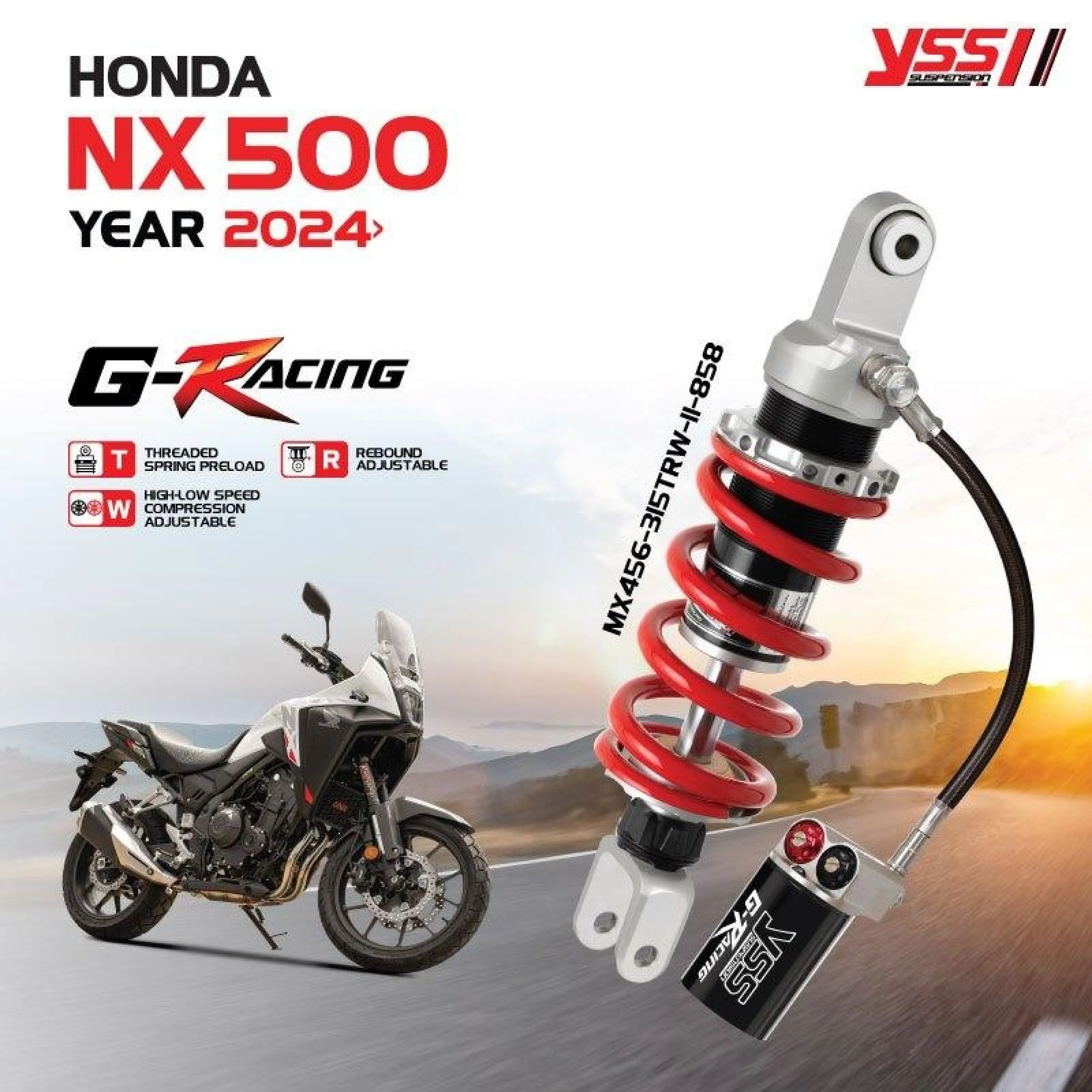 โช๊ค YSS แท้ HONDA NX500 ปี 2024 โช๊ค รุ่น G-RACING / G-TOP / TOPLINE โช๊คหลัง สูง 315 มม.