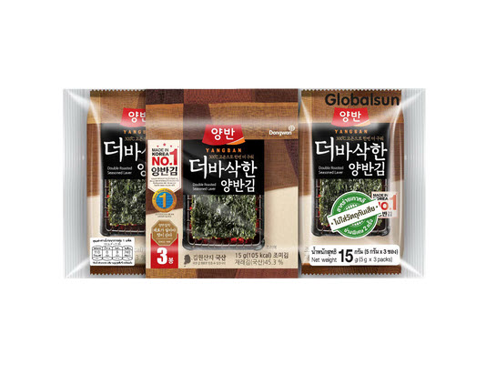 สาหร่าย Yangban Double Roasted Seasoned Laver 15g สาหร่ายทอดกรอบ นำเข้าจากเกาหลี (5gX3) Seaweed ราคา 79 บาท*ส่งฟรี