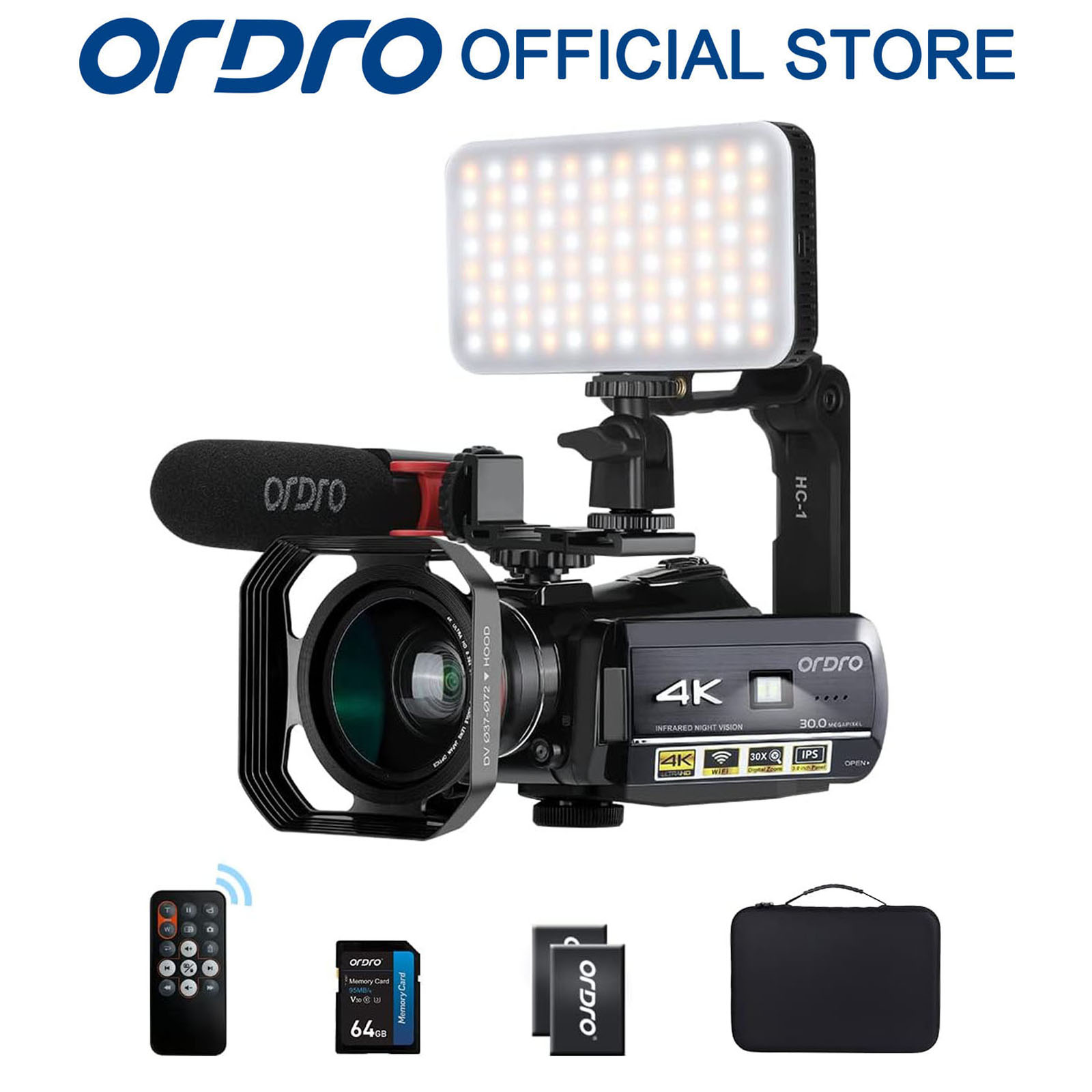 ORDRO AC3 Camcorder 4k Video Camera 60FPS Vlogging Camera IR Night Vision Video Recorder WiFi Camera ราคา 9,200 บาท*ส่งฟรี