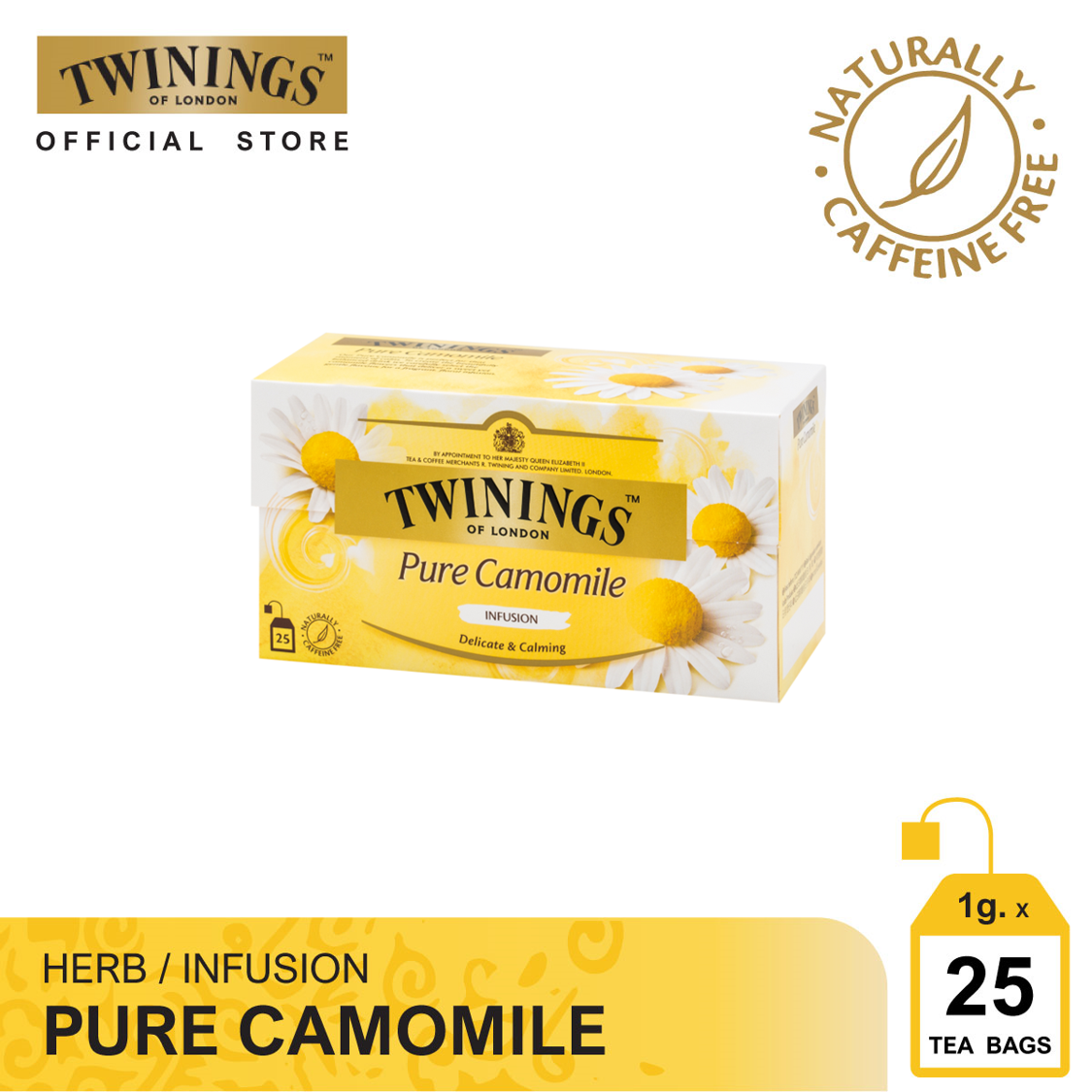 ทไวนิงส์ เครื่องดื่ม เพียว คาโมมาย ชนิดซอง 1 กรัม แพ็ค 25 ซอง Twinings Pure Camomile 1 g. Pack 25 Tea Bags