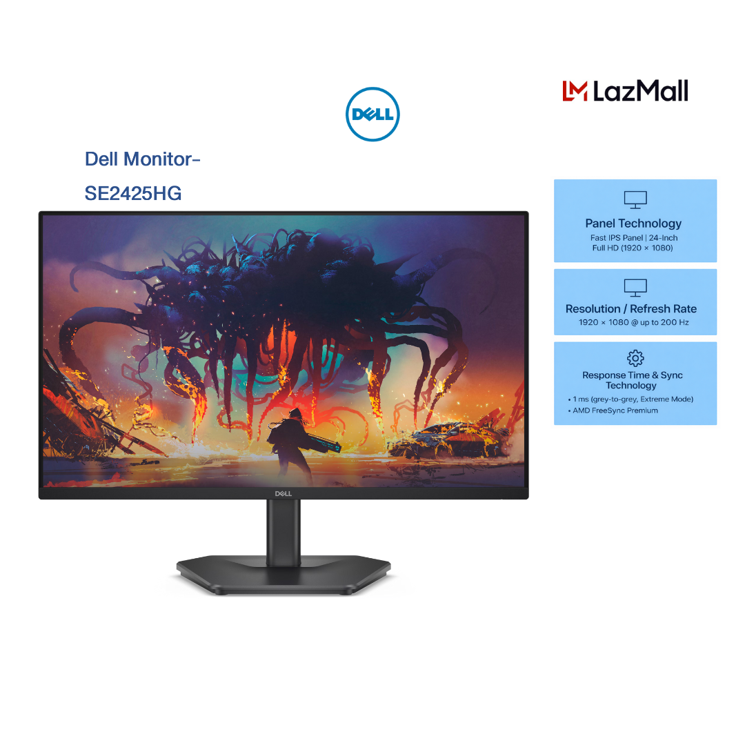 Dell SE2425HG Monitor 23.8" IPS / 1920 x 1080 / FHD / 200Hz / HDMI / DP / Headphone-out / AMD FreeSync™ Premium (SE2425HG) ราคา 3,050 บาท*ส่งฟรี