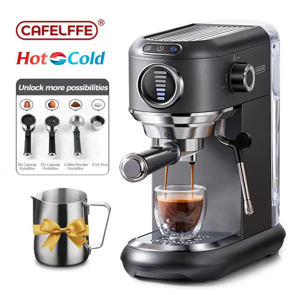 Cafelffe Espresso Machine 19 Bar, Compact Espresso Maker with Steam Milk Frother, Stainless Steel Coffee Machine with 1.1L Removable Water Tank for Cappuccino, Latte, Dolce gusto&Nespresso capsule ราคา 2,858 บาท*ส่งฟรี
