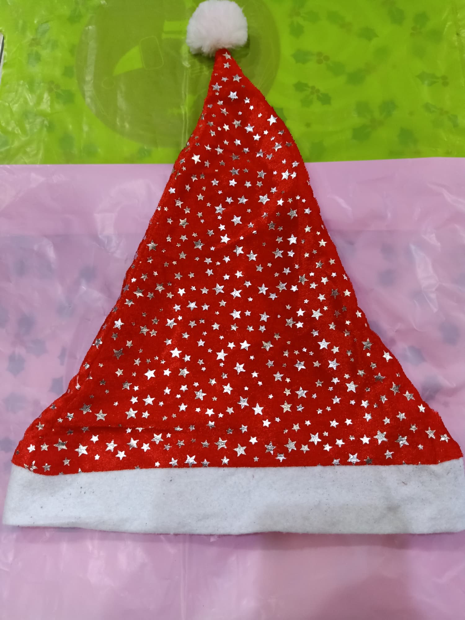 หมวกซานต้าครอส แซนตี้  สำหรับช่วงคริสมาส ปีใหม่ หมวกสีแดงผ้ากำมะหยี่พิมลายดาว
