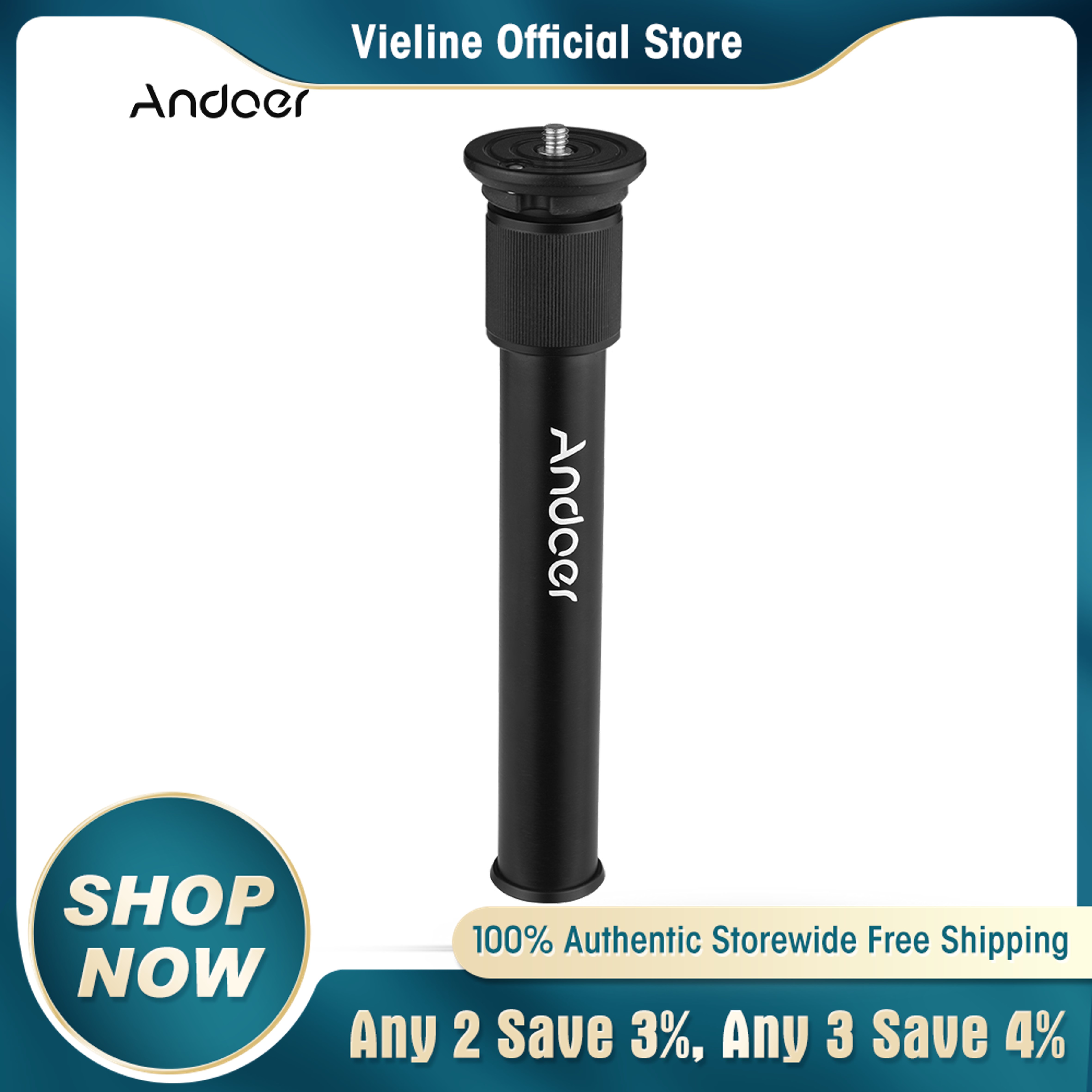 Andoer 2-Section Aluminum Alloy Tripod Center Column Shaft Extension Tube