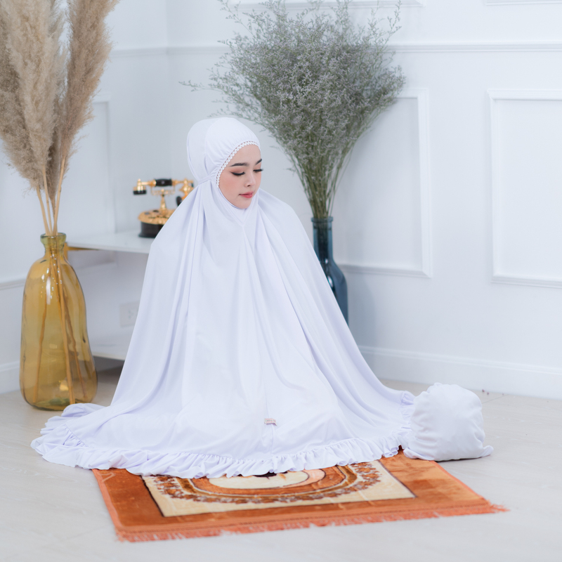 TA20ขาว ตาลากงใส่ละหมาดสำหรับมุสลิม ตาลากงผู้ใหญ่ ตาลากงสีขาว ชุดละหมาด ชุดละหมาดมุสลิม เครื่องแต่งกายมุสลิม ฮิญาบ