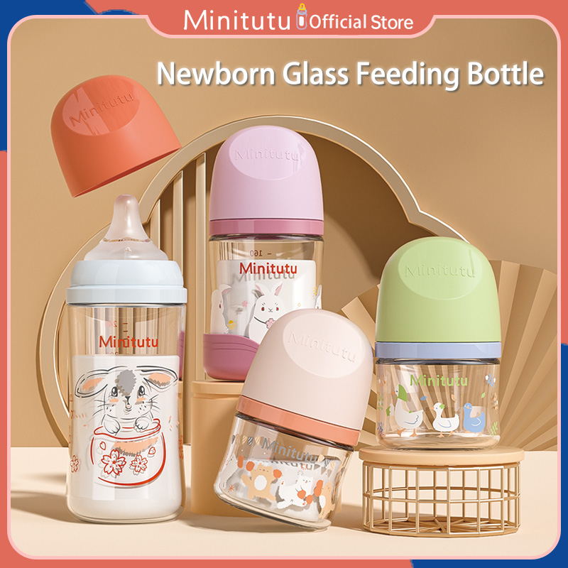 Minitutu ขวดนมแก้วเด็กแรกเกิด สีสันสดใส 160ML / 240ML ราคา 40 บาท*ส่งฟรี