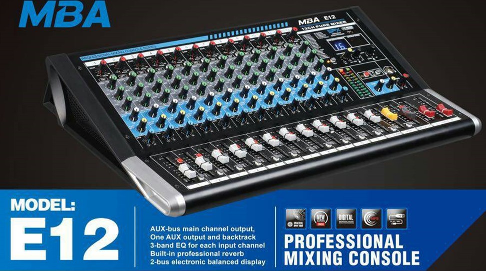 มิกเซอร์ MIXER มิกแต่งเสียง MBA มิกใบ้12ch รุ่น E12 มิก เอฟเฟคแท้ มิกเซอร์แบบมืออาชีพ มิกเซอร์24DSP MIX DIGITAL EFFECT มิกเซอร์ ยี่ห้อMBAแท้