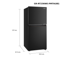 ส่งฟรี | TOSHIBA ตู้เย็น 2 ประตู ความจุ 6.4 คิว รุ่น GR-RT236WE-PMTH สีดำด้าน / สีเงินเข้ม (รุ่นใหม่) GR-RT234WE-DMTH สีเงิน / สีดำ (รุ่นเก่า)