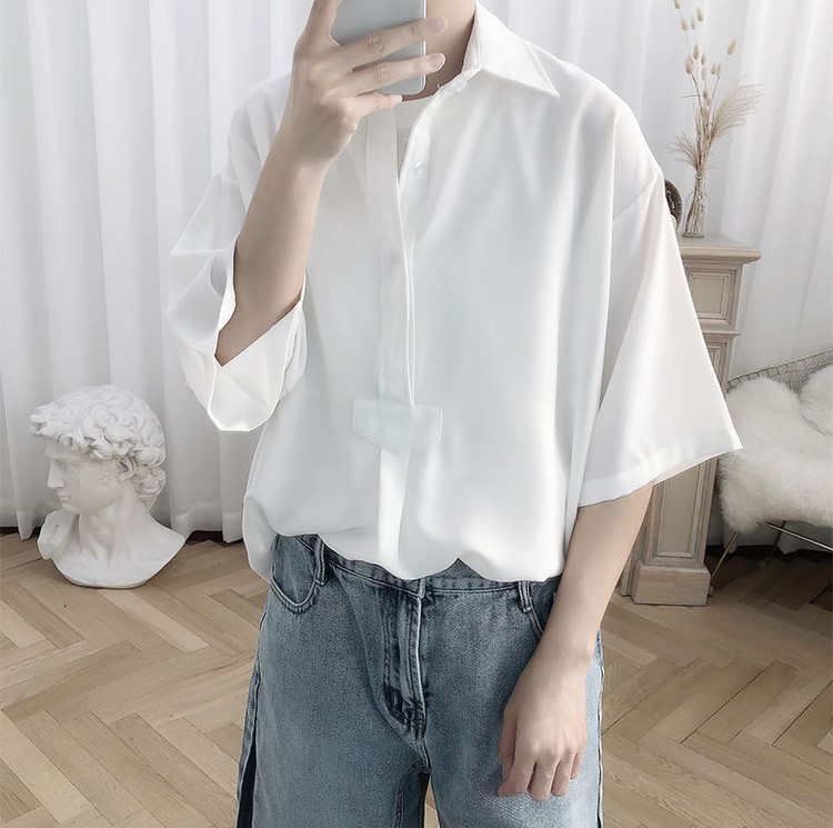 Mno.9 Men Shirt Oversize C33 เสื้อเชิ้ตแฟชั่นชาย เสื้อเชิ้ตลำลอง เสื้อเชิ้ตแขนสามส่วนใส่เที่ยว ใส่สบาย