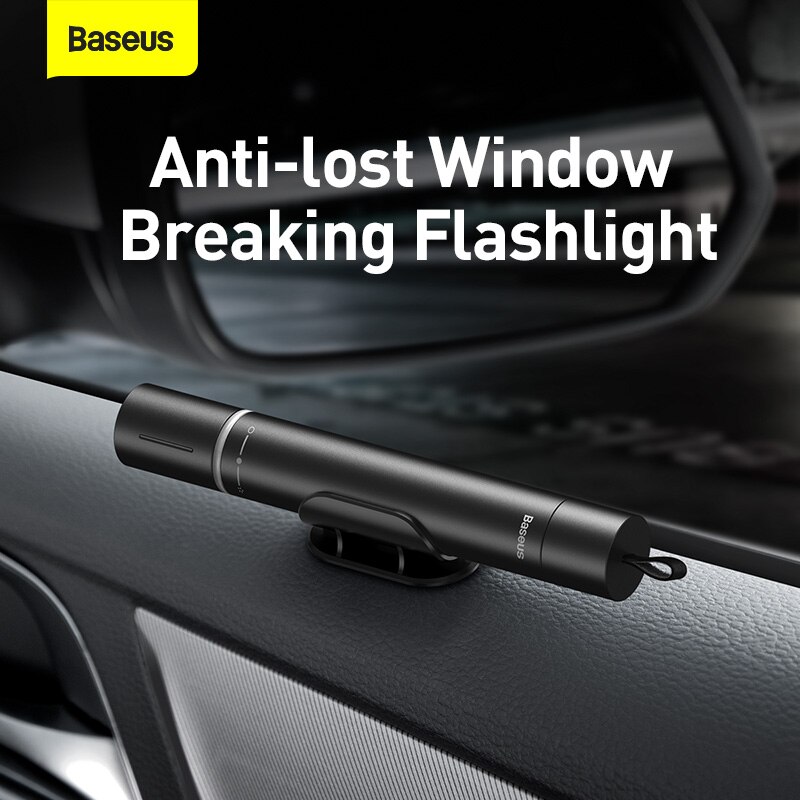 Baseus LEDไฟฉายกันน้ำแบบพกพา พร้อมด้านทุบกระจกรถ savior window breaking flashlight