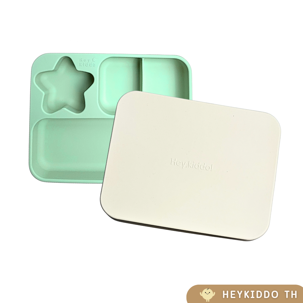 HeyKiddo: จานซิลิโคนดาว+ฝา(ใช้เป็นถาดรองอาหารได้) BLWจุอาหารได้เยอะ Platinum Silicone+BPA FREE (8m+)