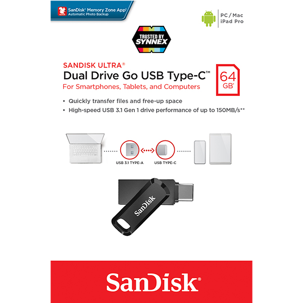 SanDisk Ultra Dual Drive Go 64GB USB 3.1 Gen1 Flash DriveType-C Speed 150mb/s (SDDDC3-064G-G46) Memory แฟลชไดรฟ์ OTG แซนดิส จากซินเน็ค รับประกัน 5ปี โดย Synnex