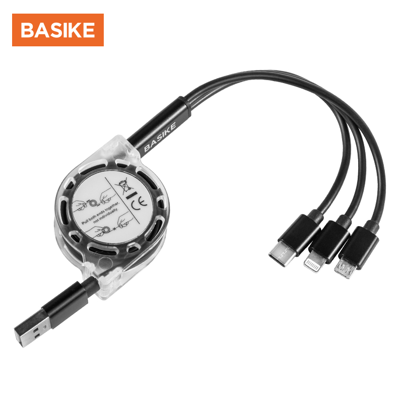 Basike USB Cable สายชาร์จ 3 in 1 charging cable Type-c /Micro/ios 1เมตร 2A Fast Charging DATAของแท้ สีดำ สีแดง เครื่องโทรศัพฑ์for iphone Samsung Huawei vivo oppo xiaomi ฯ