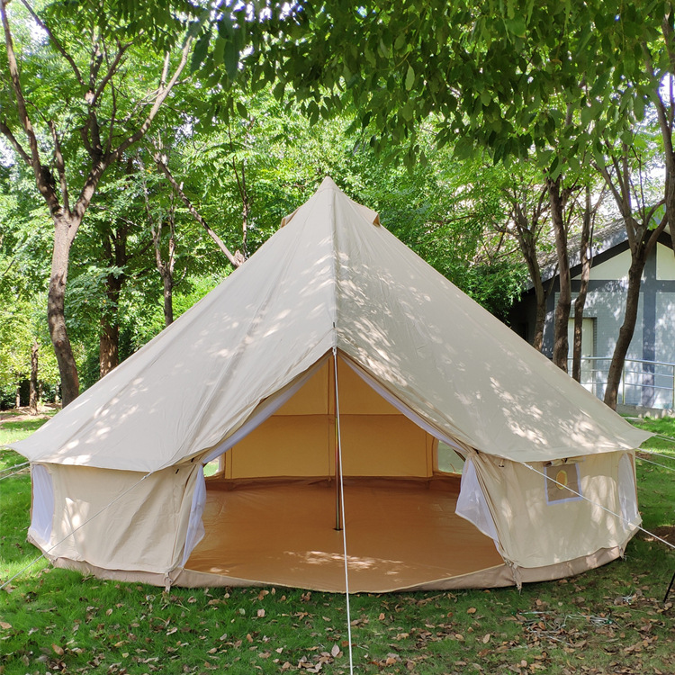 Bell Tent เต็นท์กระโจม ผ้าแคนวาส สีขาวครีม เบลเต็นท์แข็งแรงทนทาน ขนาดใหญ่ เต็นท์รีสอร์ท ทำเป็นเต็นท์ถาวร ได้ 4-5 ปี Canvas Tent , Sunbella Tent