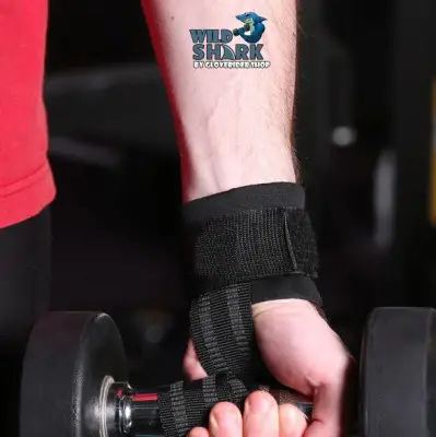 WildShark Power Lifting strap สแตรปส์รัดข้อมือยกน้ำหนัก (ขายเป็นคู่) ถุงมือฟิตเนส บาร์ยกน้ำหนัก Grips STRAPS WRIST Support GYM Training Glove fitness
