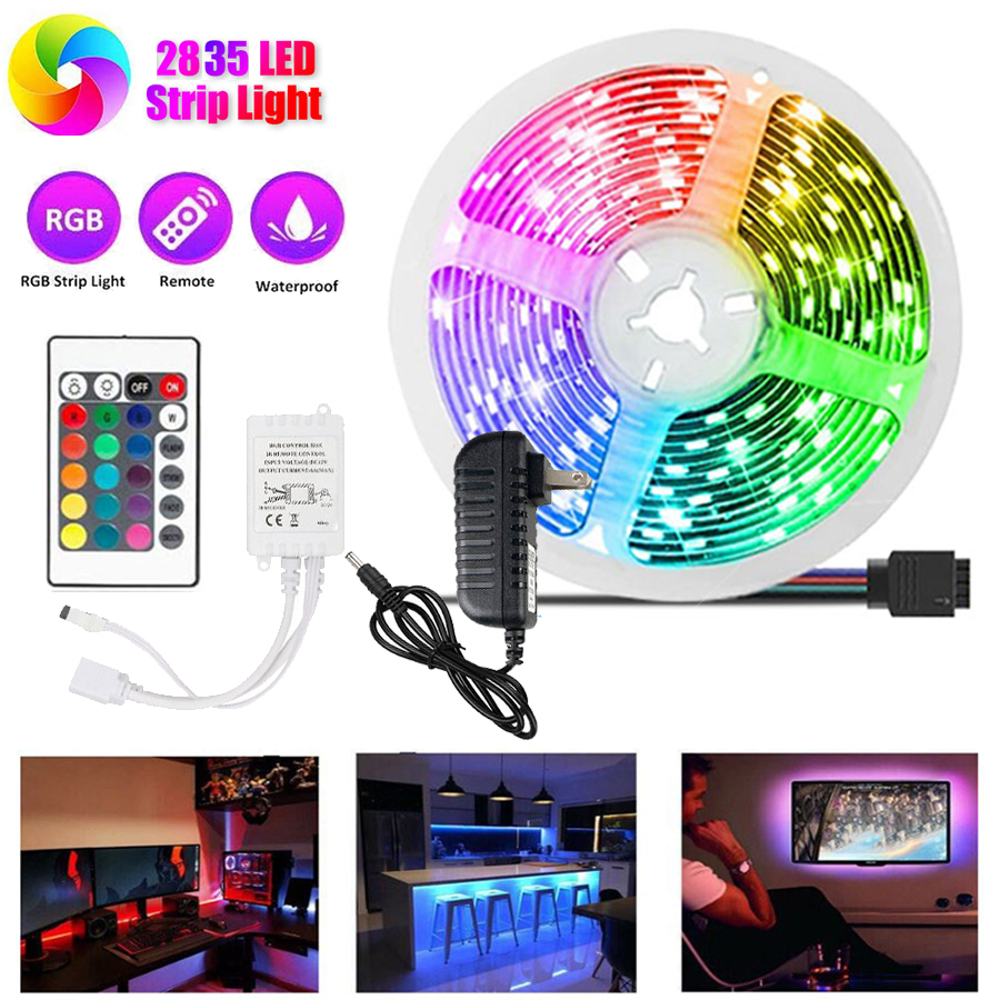 Alizzaa ไฟตกแต่งห้อง LED Strip light ชุดไฟ LED รุ่น 2835 / 3528 / 5050 RGB ชนิดสลับสี พร้อมรีโมทย์ และAdapter 12W 5 เมตร กันน้ำ ทนแดด ต่อสายกันได้ รับประกัน 1 เดือน