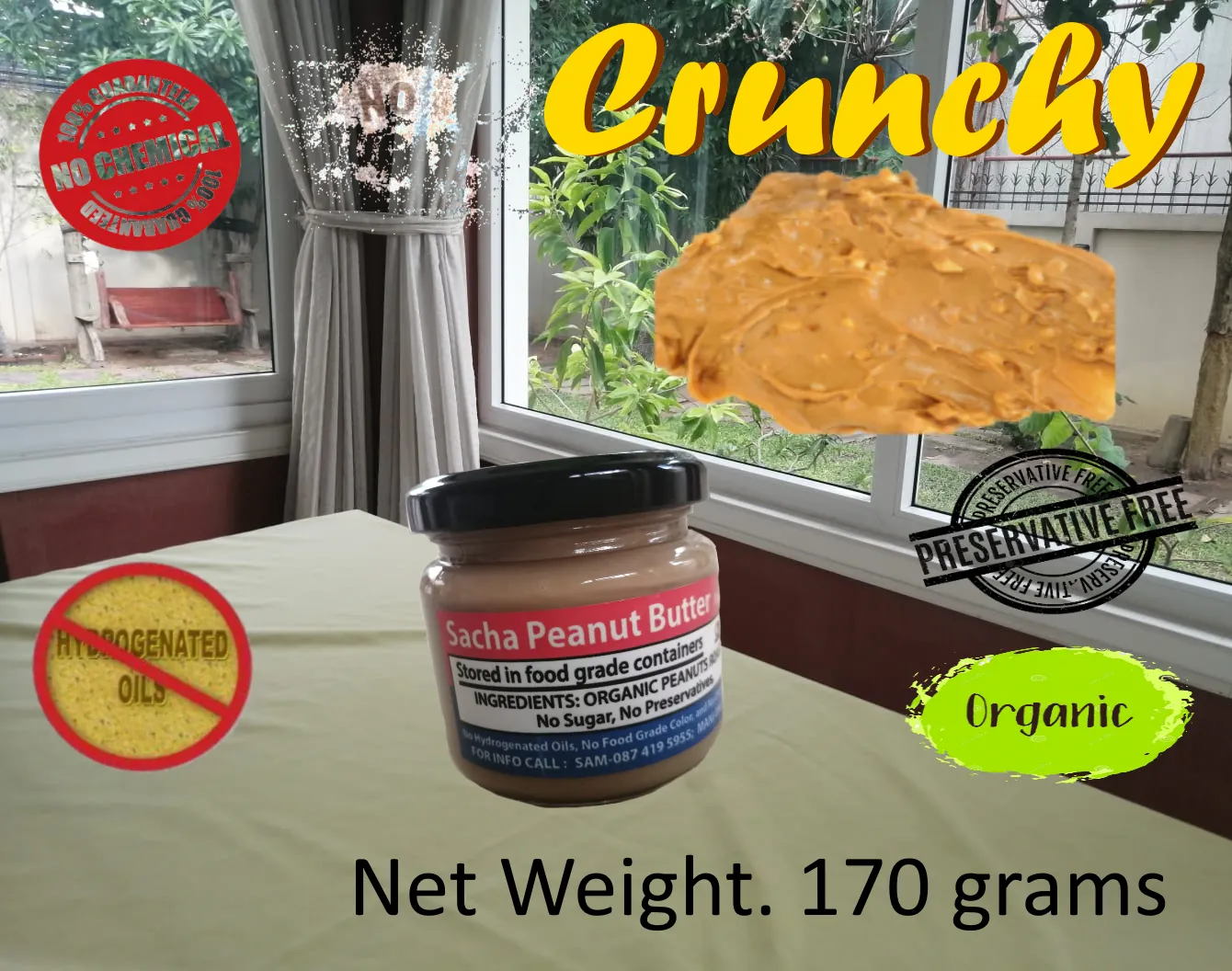 Sacha Peanut Butter (Crunchy) All Natural Organic (170 grams) - Free Delivery, ซาช่า-เนยถั่ว (ส่งฟรี)