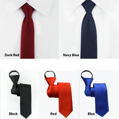 เนคไท ไม่ต้องผูก แบบซิป Neck Tie Mens Skinny Zipper Ties Red Black Blue Solid Color Slim Narrow Bridegroom Party Dress Necktie