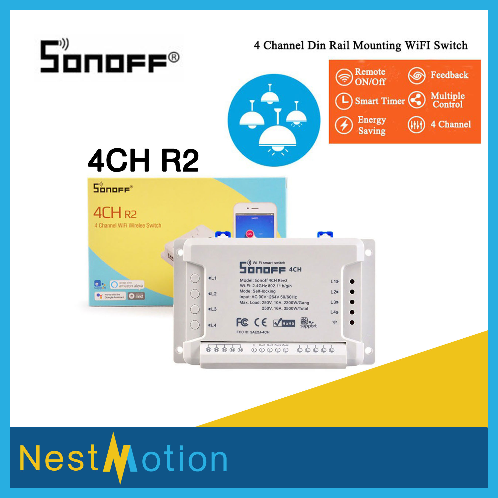 Sonoff 4CH R2 R3 ITEAD 4 Channel Din Rail Mounting WiFI Switch Wireless Smart Switch