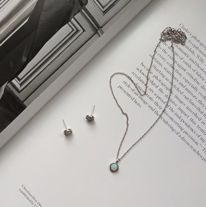 littlegirl gifts-Opal necklace สร้อยเงินแท้+จี้โอปอล