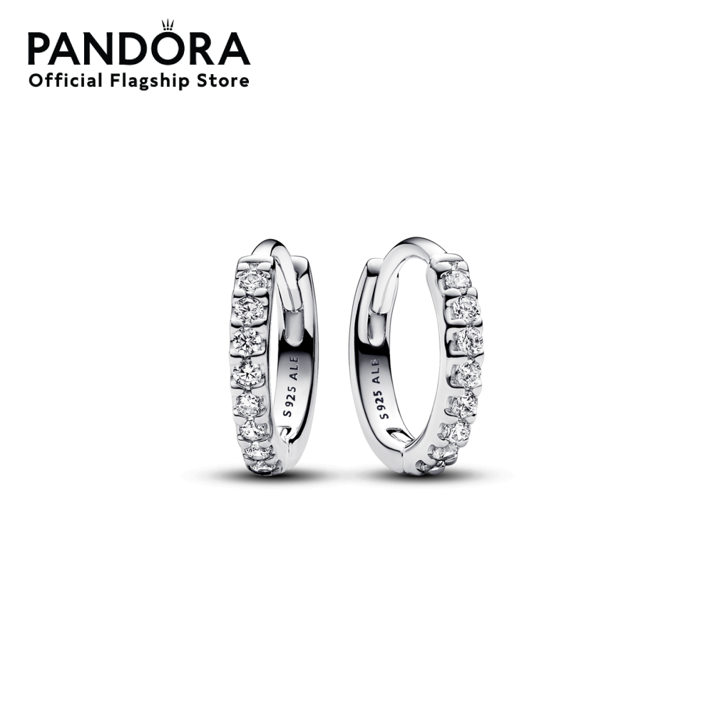 Pandora Sterling silver hoop earrings with clear cubic zirconia เครื่องประดับ ต่างหูห่วงเงิน ต่างหูเงิน ต่างหูสีเงิน เงิน ต่างหูแพนดอร่า แพนดอร่า ราคา 2,440 บาท*ส่งฟรี