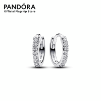 Pandora Sterling silver hoop earrings with clear cubic zirconia เครื่องประดับ ต่างหูห่วงเงิน ต่างหูเงิน ต่างหูสีเงิน เงิน ต่างหูแพนดอร่า แพนดอร่า