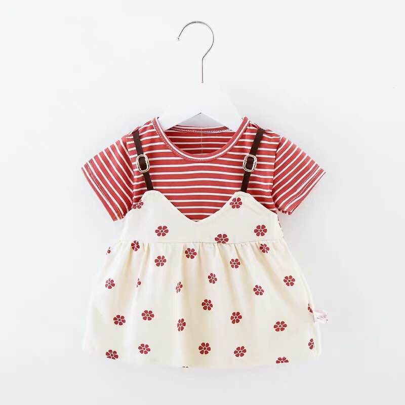 เด็กผู้หญิงเสื้อผ้าแขนสั้นกระโปรงเข็มขัดหนังปลอมสองชิ้นผ้าสวมใส่สบายชุดเจ้าหญิงสวยงามการท่องเที่ยวงานเลี้ยงFit Beautiful baby dress