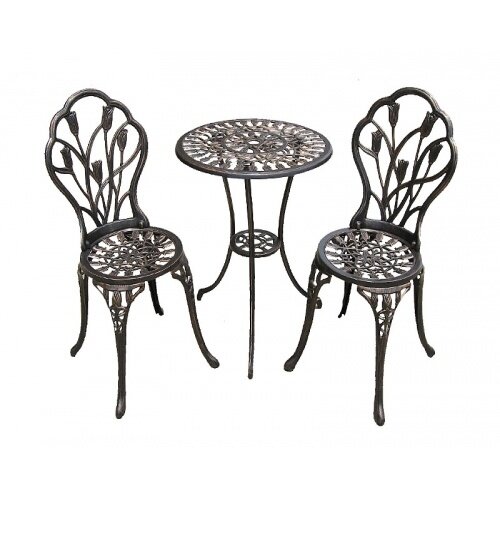 Outdoor sets, 1 Table and 2 chairs - Iron - Black
