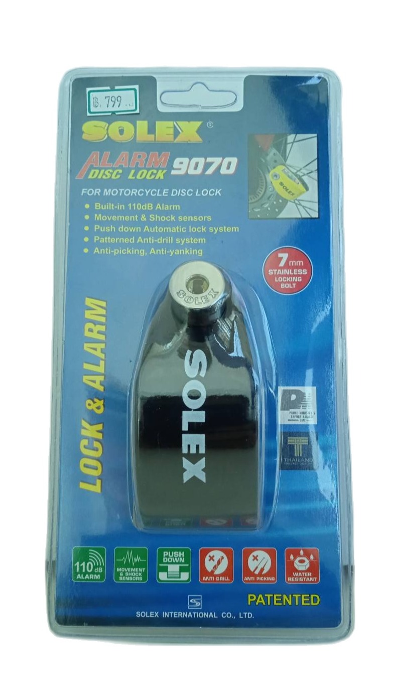 SOLEX กุญแจล็อคดิสเบรค มอเตอร์ไซค์ Alarm Disc Lock Model. 9070 สีดำ