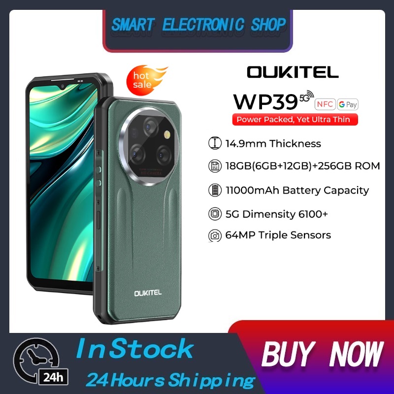 Oukitel Wp39 5Gสมาร์ทโฟนที่ทนทาน 24GB(6 + 18)+ 256GB 6.60 "FHD + 64MPกล้อง 11000MAhโทรศัพท์มือถือAndroid 14 ราคา 8,600 บาท*ส่งฟรี