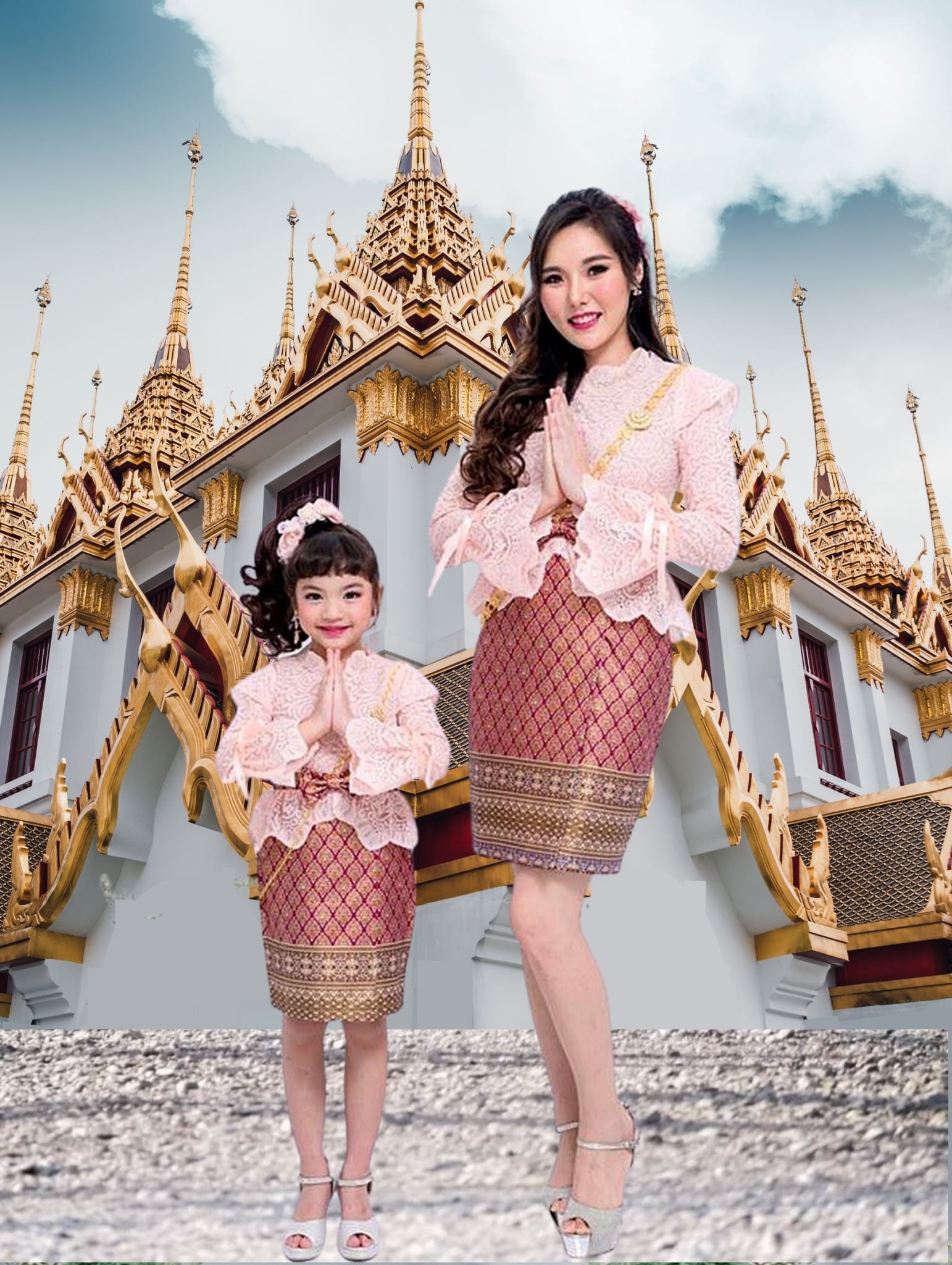 ชุดไทยประยุกต์ ชุดไทย Mae Nai ชุดไทยสีโอโรส ชุดไทยแม่ลูก ชุดไทยทำบุญ ชุดไทยไปงาน Thai Costume ชุดทำบุญ ชุดแม่ลูก ชุดครอบครัว ชุดคู่แม่ลูก ราคา 790 บาท*ส่งฟรี
