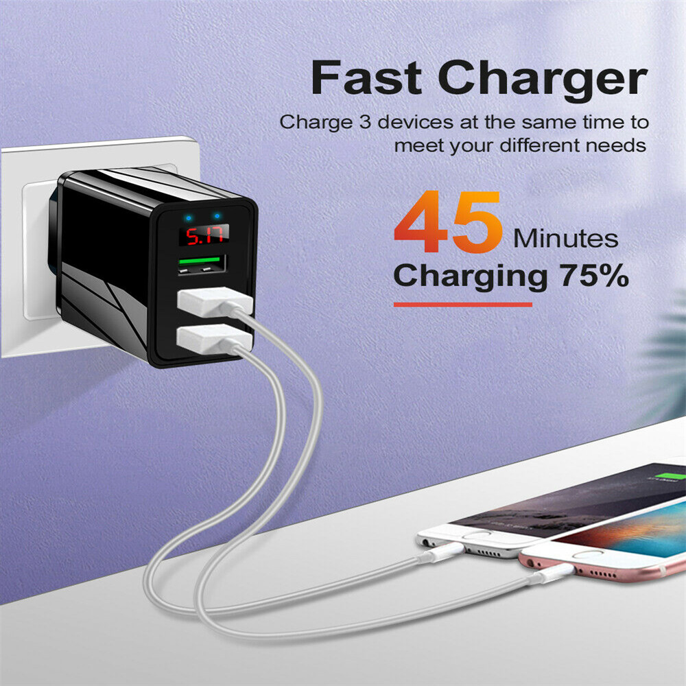 uf4qsbku แบบพกพา Fast Quick Charge 3 พอร์ตหลายพอร์ต UK EU US Plug Charger อะแดปเตอร์พาวเวอร์ซัพพลาย USB Transformer