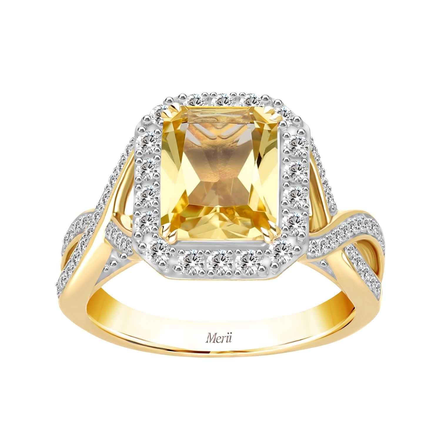 Merii Gold-Plated Silver Ring Decorated with Citrine Nanocrystal in Octagon Shape and Cz Diamonds. ราคา 6,500 บาท*ส่งฟรี
