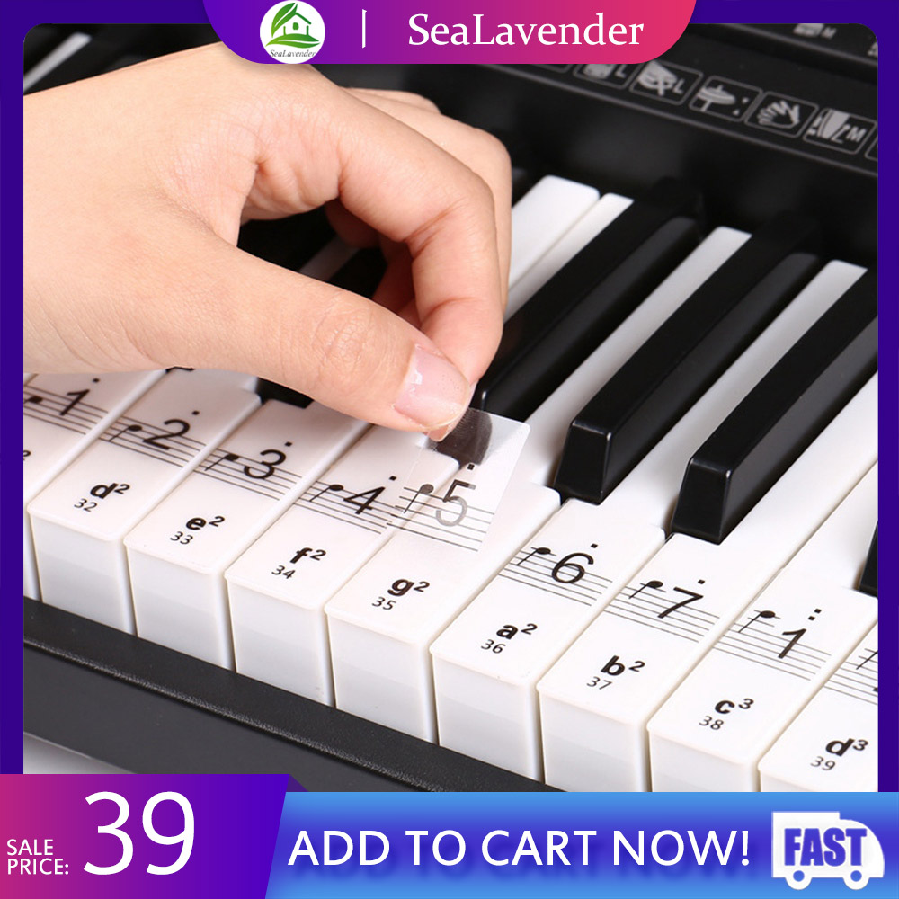 Sealavender สติกเกอร์เปียโนสำหรับ 61/88 คีย์บอร์ดที่สำคัญ,เพลงที่ถอดออกได้โปร่งใสสีดำและสีขาวคีย์หมายเหตุสติ๊กเกอร์ฉลากสำหรับเด็กเริ่มต้นการเรียนรู้