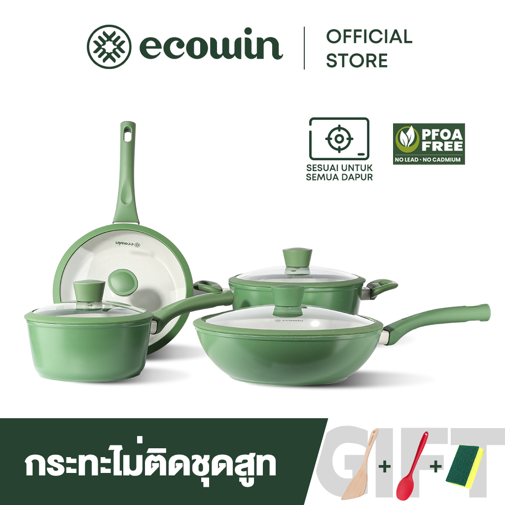 Ecowin กระทะไม่ติดกระทะทอดลึก กระทะ หม้อซุป หม้อนม สีเขียว พร้อมฝาปิด การนำความร้อนอย่างรวดเร็วและเครื่องครัวหนาเหมาะสำหรับเตาทั้งหมด ราคา 386 บาท*ส่งฟรี