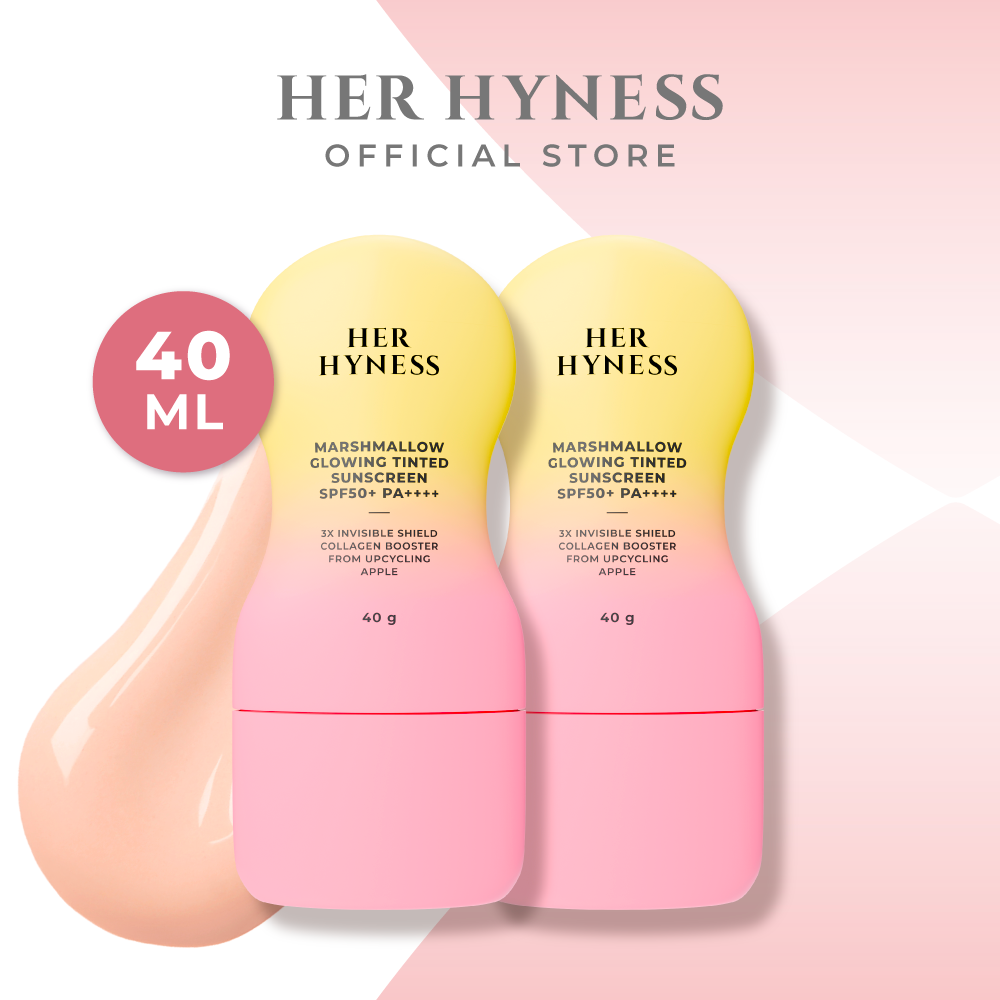 [2 ชิ้น] HER HYNESS MARSHMALLOW GLOWING TINTED SUNSCREEN SPF50+ PA++++ กันแดดมาร์ชเมลโลว์ เบลอผิวใส ไม่กลัวฝุ่น 40กรัม ราคา 980 บาท*ส่งฟรี