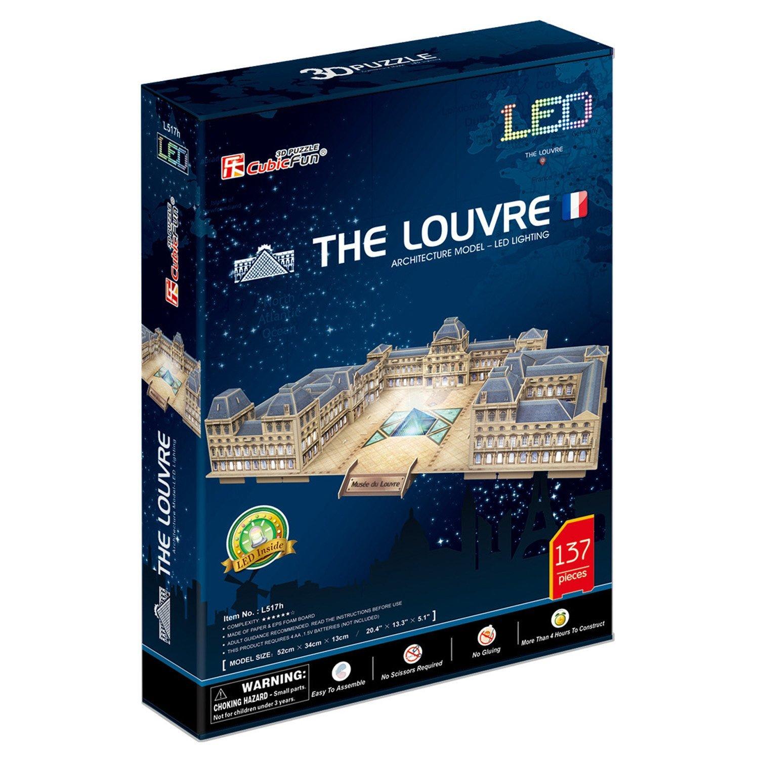 ตัวต่อ3มิติ จิ๊กซอว์ โมเดล พิพิธภัณฑ์ลูฟวร์ กรุงปารีส ฝรั่งเศส มีไฟ LED ของตกแต่ง ของตกแต่งบ้าน The Grand Louvre 3D Puzzle CubicFun