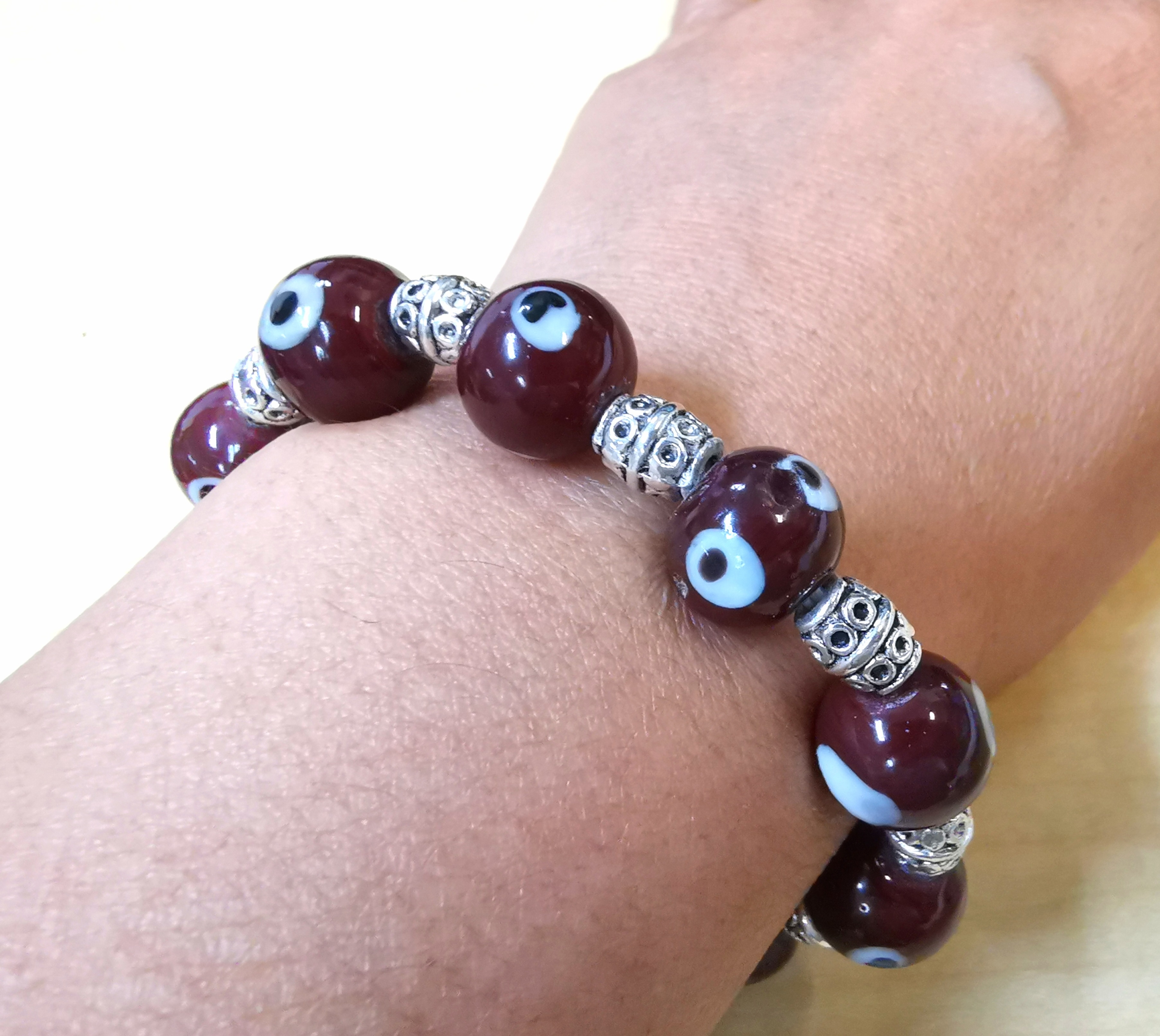 สร้อยข้อมือลูกปัดตุรกี Evil Eye สีน้ำตาล ขนาด 12 มม