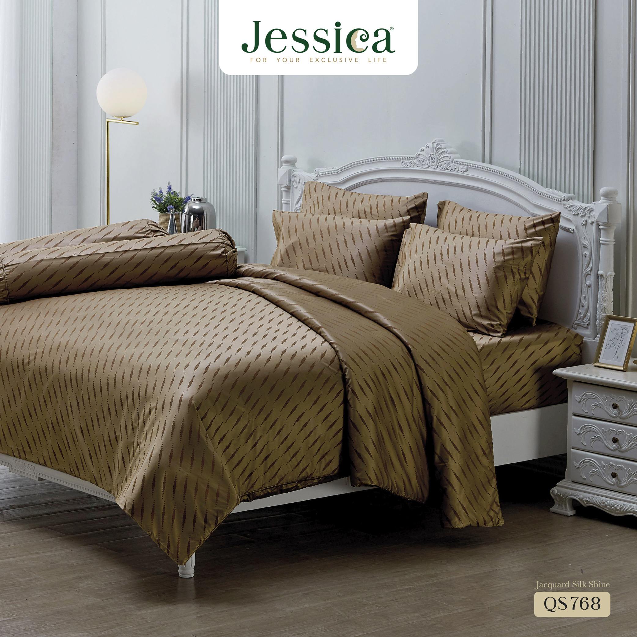Jessica Jacquard Silk Shine 500 เส้นด้าย QS768 ชุดเครื่องนอน ผ้าปูที่นอน ผ้าห่มนวม ผ้าทอลายเรียบหรู สามารถป้องกันไรฝุ่นได้ ราคา 3,630 บาท*ส่งฟรี