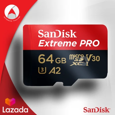 SanDisk Extreme PRO microSDXC Card UHS-I V30 A2 64GB Up to 170/90MB/s read/write speed (SDSQXCY_064G_GN6MA) ประกัน Synnex แบบ Lifetime สำหรับ แท็บเล็ต โทรศัพท์ มือถือ กล้องถ่ายภาพ กล้องแอคชั่น Action Camera SJCAM Gopro 7 รองรับ 4K 60fps (สีแดง ดำ)