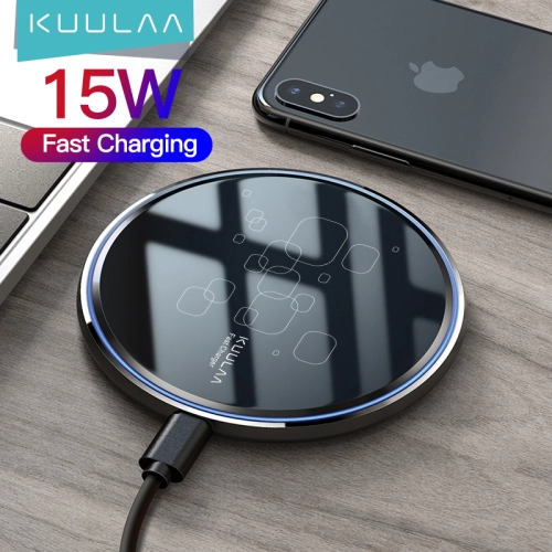 KUULAA ที่ชาร์จไร้สายQi เเท่นชาร์จไร้สาย 15W วัตต์ ชาร์จเร็ว สำหรับ iPhone 8 8 plus X XR 11 12 13 14 Samsung H Xiaomi  Android （Make sure your phone sts wireless charging）