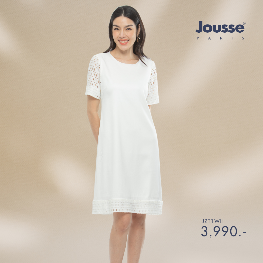 ชุดเดรส Jousse Business Dress เดรสแขนสั้น สีขาว แต่งแขนและชายประโปรงด้วยผ้าถัก (JZT1WH) ราคา 2,992 บาท*ส่งฟรี